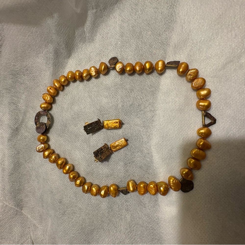 Amber Baroque Pearl Necklace and Earrings